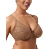 image:imageHSIA Minimizer Bras for Women Enchante Full Coverage Underwire Bras Plus Size Lifting Floral Lace Bra for Heavy BreastCoffee