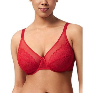 image:imageHSIA Minimizer Bras for Women Enchante Full Coverage Underwire Bras Plus Size Lifting Floral Lace Bra for Heavy BreastCoral Red