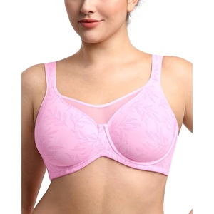 image:imageHSIA Minimizer Bras for Women Plus Size Full Coverage Coolcomfort T Shirt Unlined Bra with Underwire for Heavy BreastBlush Pink Leaf Print