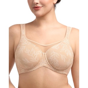 image:imageHSIA Minimizer Bras for Women Plus Size Full Coverage Coolcomfort T Shirt Unlined Bra with Underwire for Heavy BreastIvory Beige Leaf Print