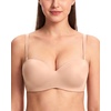 image:imageHSIA Strapless Bras for Women Push Up Seamless Underwire Padded Balconette Demi Convertible Bra for Small BustsAlmond Beige