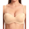image:imageHSIA Strapless Bras for Women Push Up Seamless Underwire Padded Balconette Demi Convertible Bra for Small BustsBeige