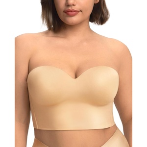 image:imageHSIA Longline Strapless Bra for Women AntiSlip Support Corset for Large Bust Convertible Bustier Bandeau for Big BreastsSatin Beige