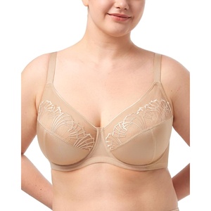 image:imageHSIA Minimizer Bras for Women Full Coverage Embroidered Bras Plus Size Bra for Heavy Breasts Unlined Bra with UnderwireLight Beige