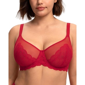 image:imageHSIA Minimizer Bras for Women Large Bust Full Coverage Lace Plus Size Bra  Mermaid ScalesCoral Red