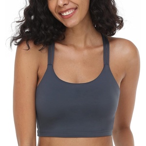 image:imageHSIA Sports Bras for Women Strappy Criss Cross Back Medium Support Yoga Crop Top with Removable Padded CupDark Grey