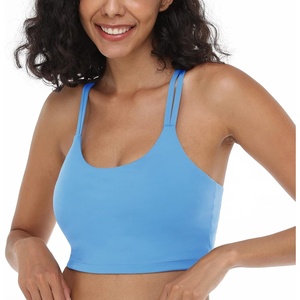 image:imageHSIA Sports Bras for Women Strappy Criss Cross Back Medium Support Yoga Crop Top with Removable Padded CupStill Water Blue