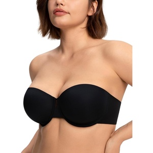 image:imageHSIA Strapless Bras for Women Longline Corset for Large Bust Plus Size Supportive Bustier Minimizer Convertible BandeauBlack Tone