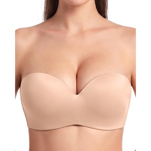 image:imageHSIA Strapless Bras for Women Push Up Seamless Underwire Padded Balconette Demi Convertible Bra for Small BustsAlmond Beige