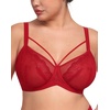 image:imageHSIA Minimizer Bras for Women Full Coverage Unlined Lace Sexy Plus Size Underwire Bra for Large BreastsChristmascoral Red