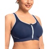 image:imageHSIA Sports Bras for Women High Support Large Bust Padded Zip Front Closure  High Impact Sewn in Pads Speed Race Racerback Wireless Supportive Wide Straps Workout Running Gym Bounce ControlDark Blue Contrast Grey Blue