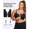 image:imageHSIA Sports Bras for Women High Support Large Bust Padded Zip Front Closure  High Impact Sewn in Pads Speed Race Racerback Wireless Supportive Wide Straps Workout Running Gym Bounce ControlBlack Contrast Light Pink