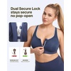 image:imageHSIA Sports Bras for Women High Support Large Bust Padded Zip Front Closure  High Impact Sewn in Pads Speed Race Racerback Wireless Supportive Wide Straps Workout Running Gym Bounce ControlDark Blue Contrast Grey Blue