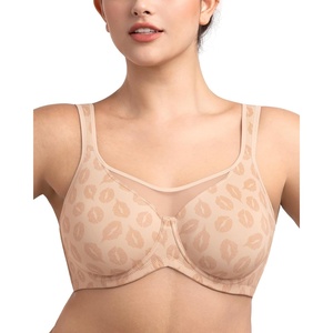 image:imageHSIA Minimizer Bras for Women Full Coverage Coolcomfort Plus Size Bra  Supportive Underwire Minimizing Cooling Comfort Unlined Seamless Back Smoothing Unpadded T Shirt Bra for Large BreastsIvory Beige Lip Print
