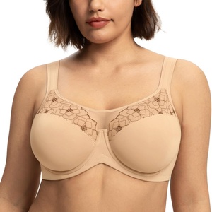 image:imageHSIA Minimizer Bras for Women Full Coverage Coolcomfort Plus Size Bra  Supportive Underwire Minimizing Cooling Comfort Unlined Seamless Back Smoothing Unpadded T Shirt Bra for Large BreastsEmbroidered Light Beige