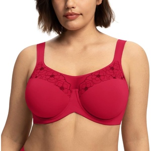 image:imageHSIA Minimizer Bras for Women Full Coverage Coolcomfort Plus Size Bra  Supportive Underwire Minimizing Cooling Comfort Unlined Seamless Back Smoothing Unpadded T Shirt Bra for Large BreastsEmbroidered Coral Red